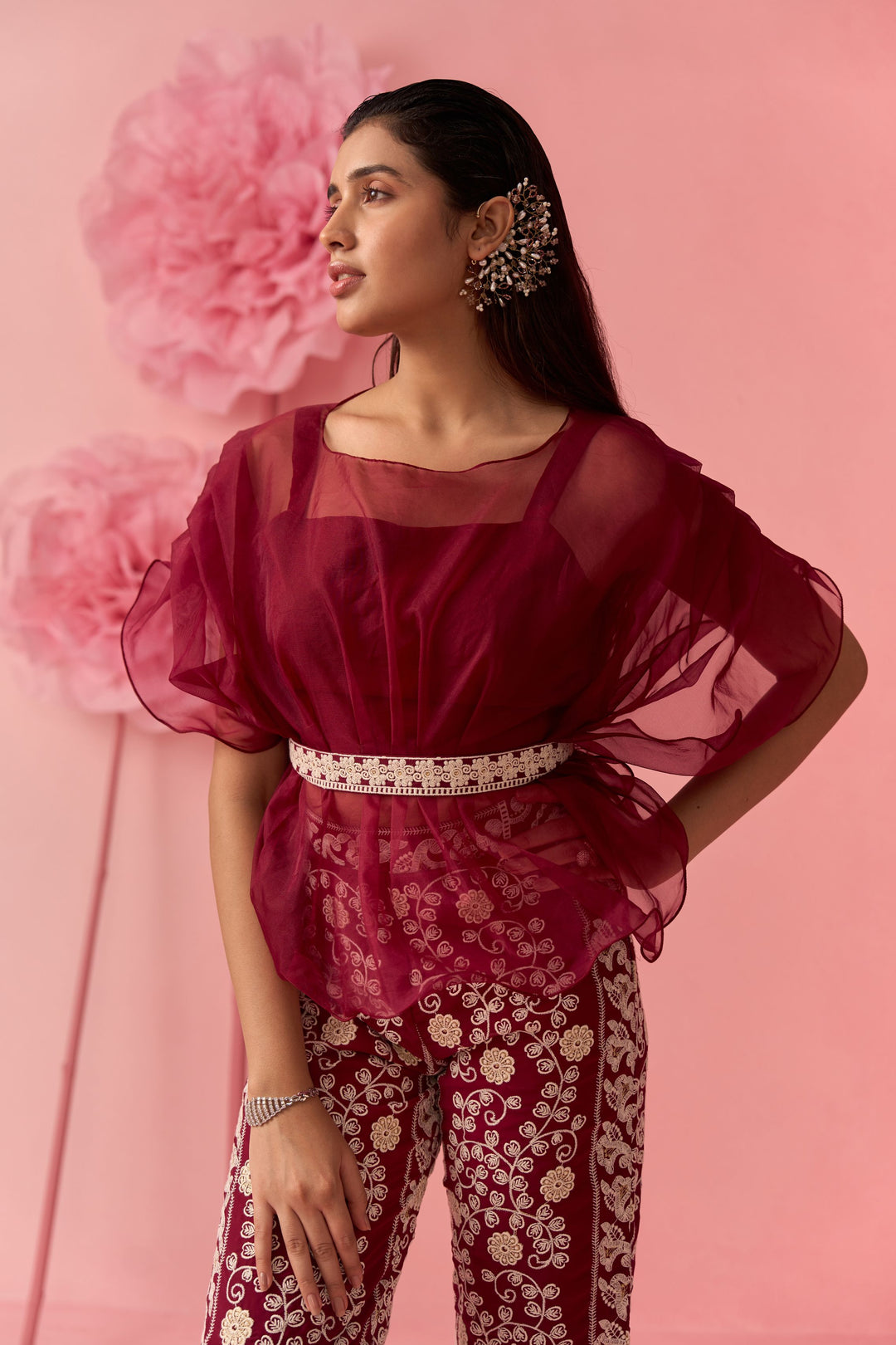 Deep Red organza Top