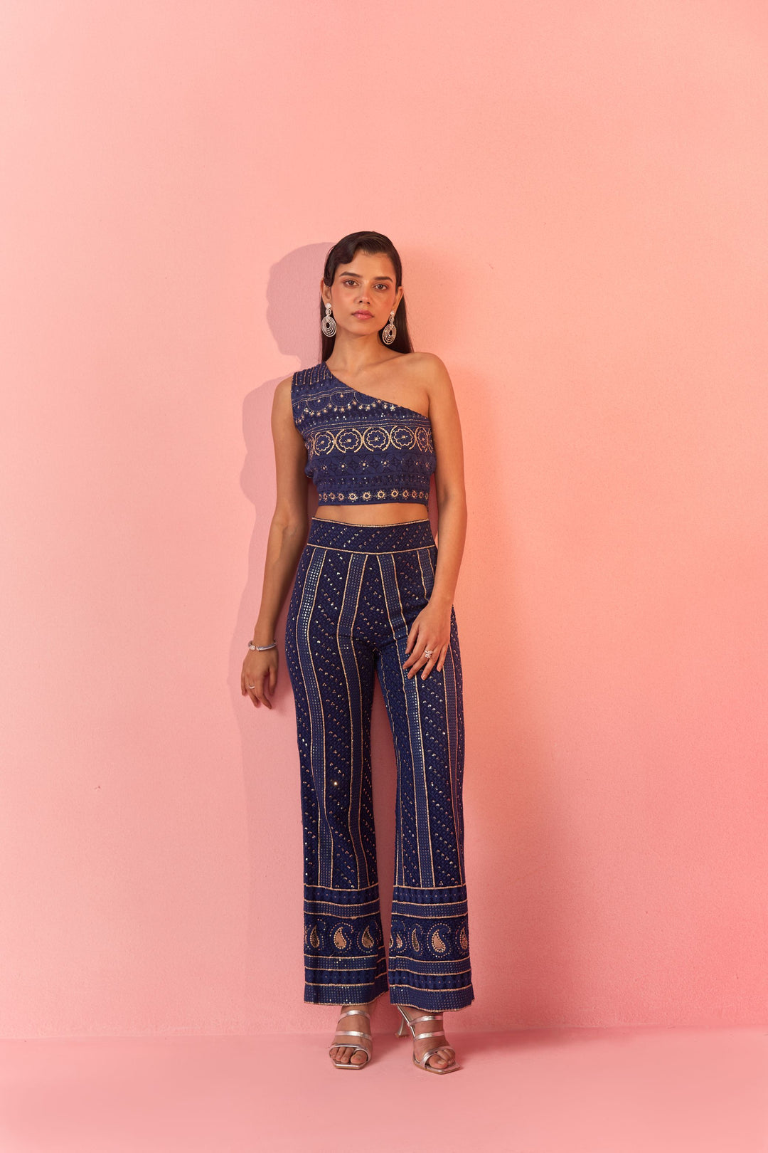 Navy Blue Chikan Pants