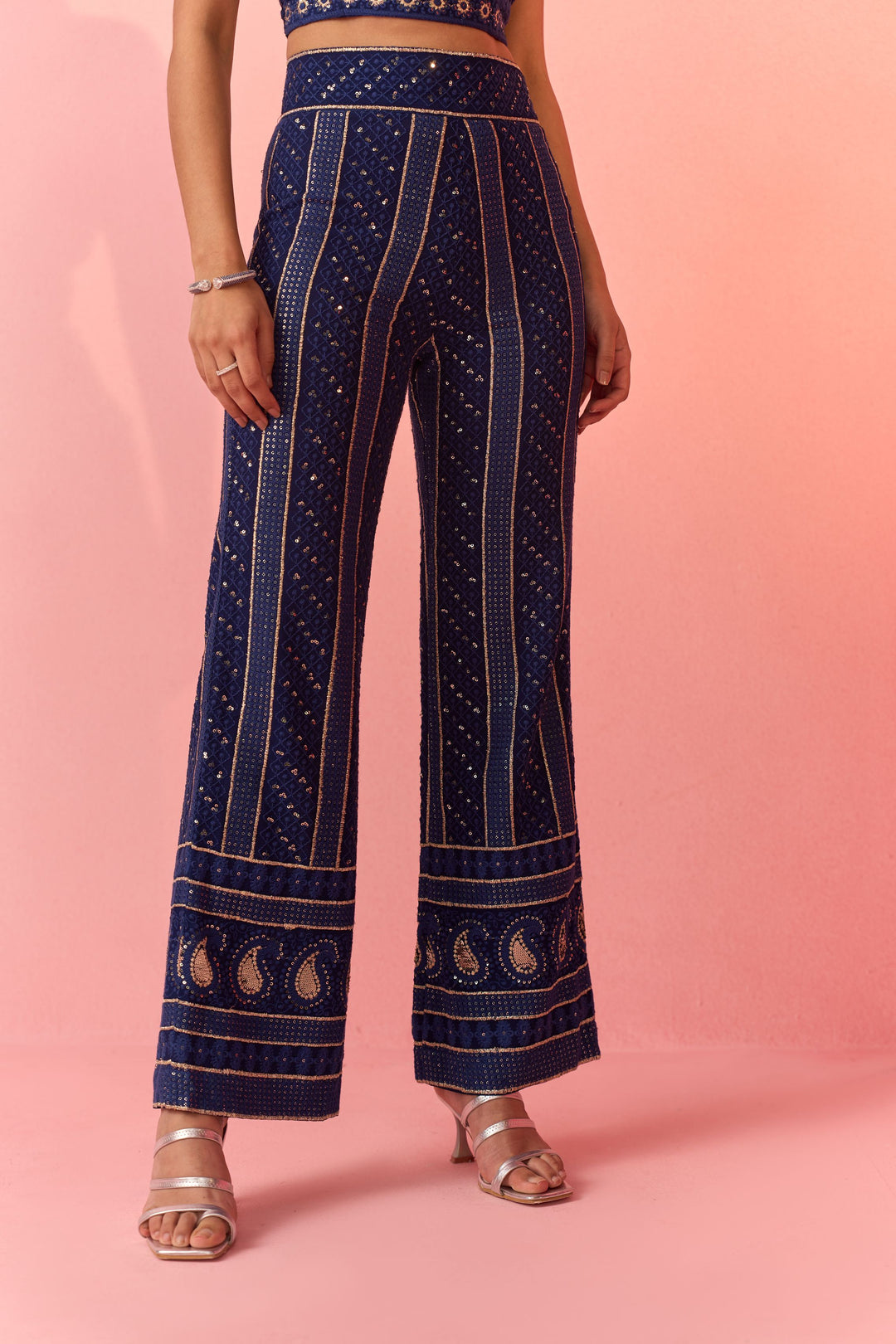 Navy Blue Chikan Pants