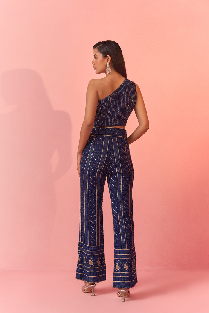 Navy Blue Chikan Pants