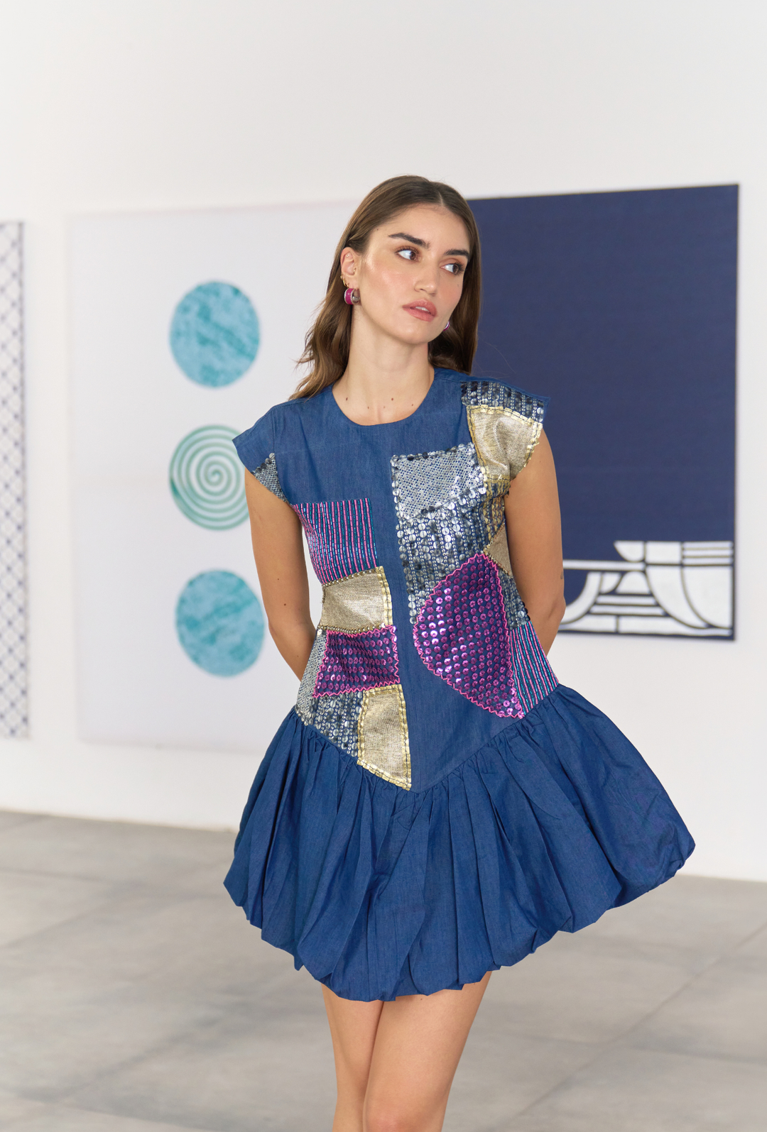 PATCHWORK EDIT BALLOON DRESS