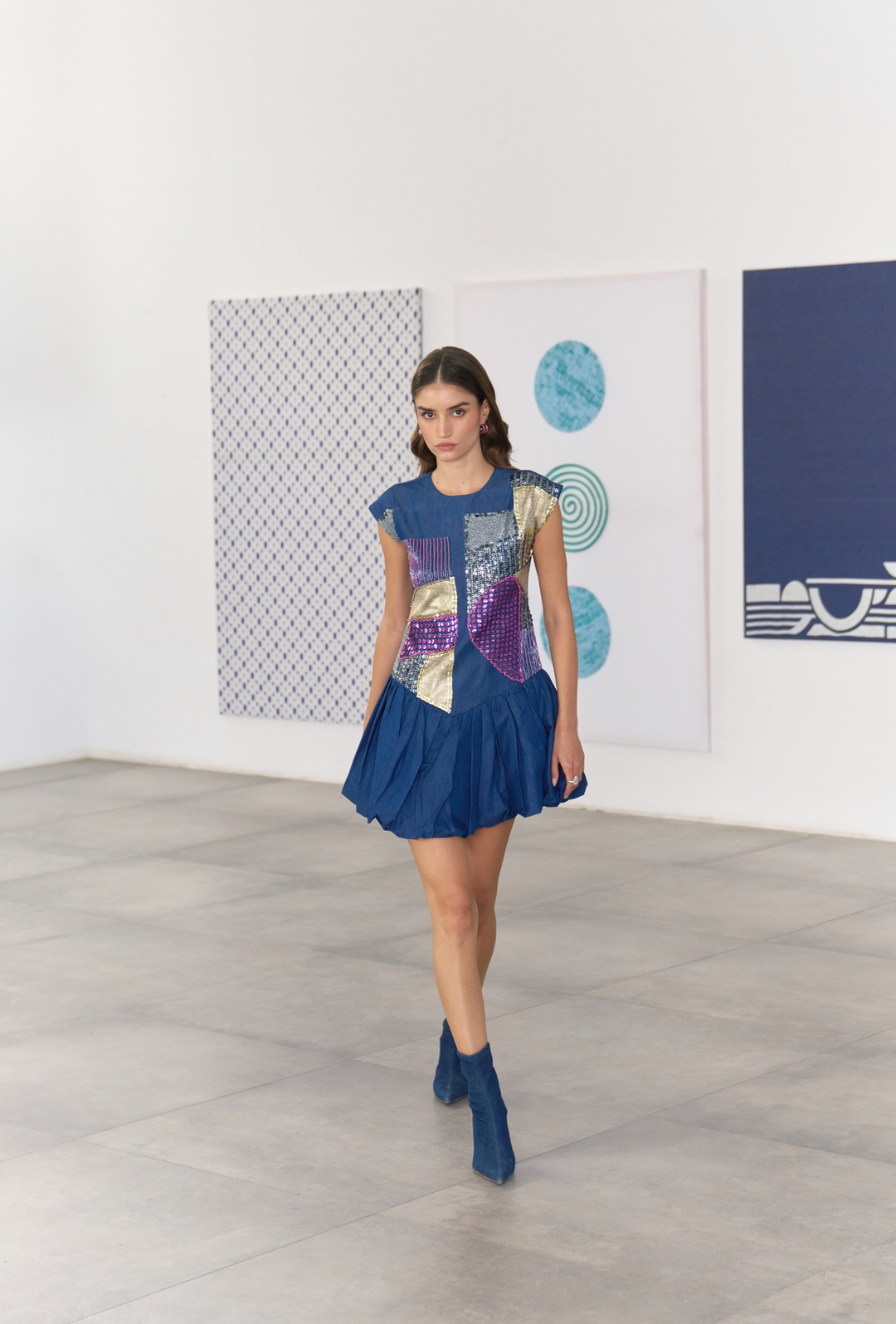 PATCHWORK EDIT BALLOON DRESS