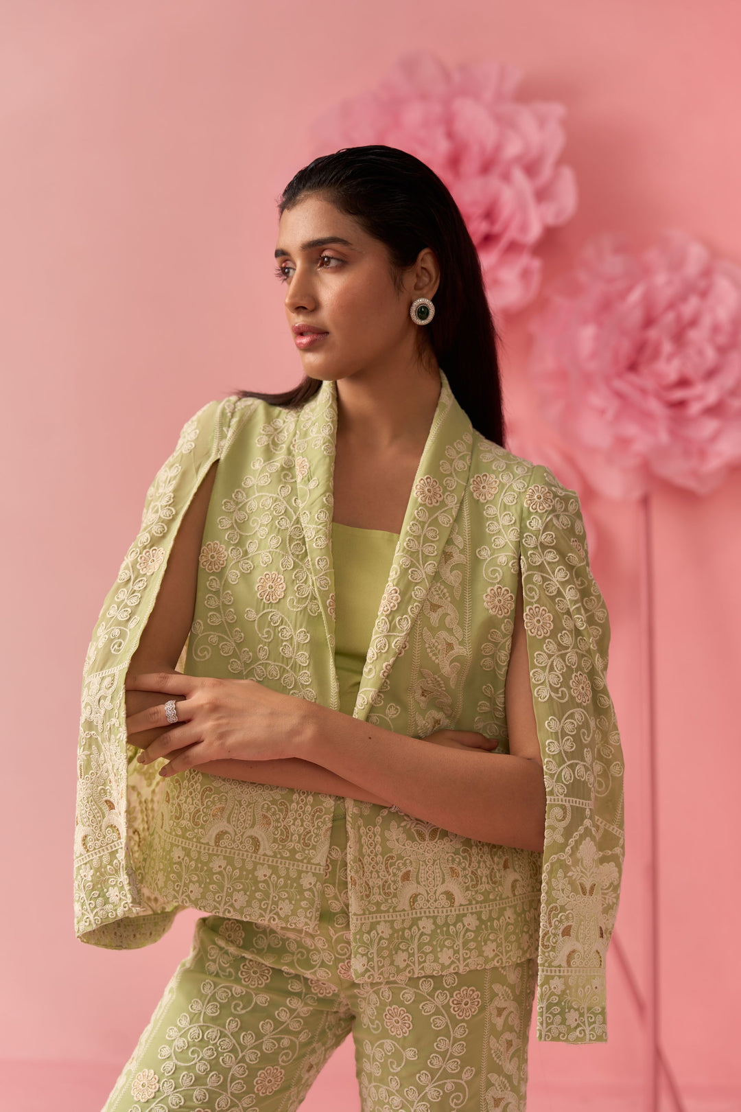 Light Green Embroidered Cape