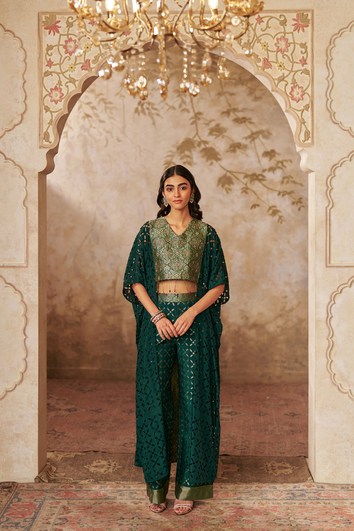 Ornate Green Cape Ensemble CO-ORD