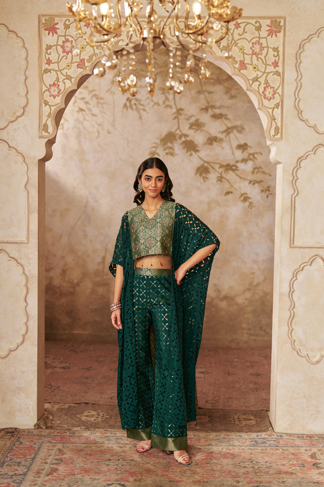 Ornate Green Cape Ensemble CO-ORD