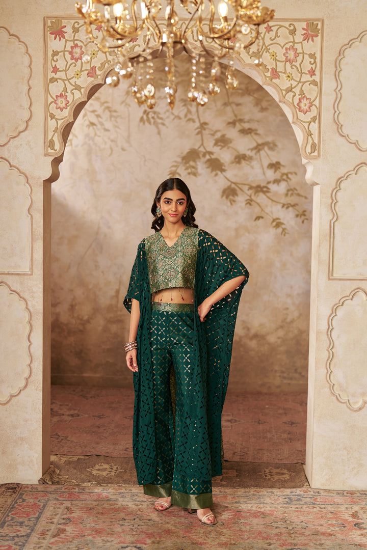 Ornate Green Cape Ensemble CO-ORD