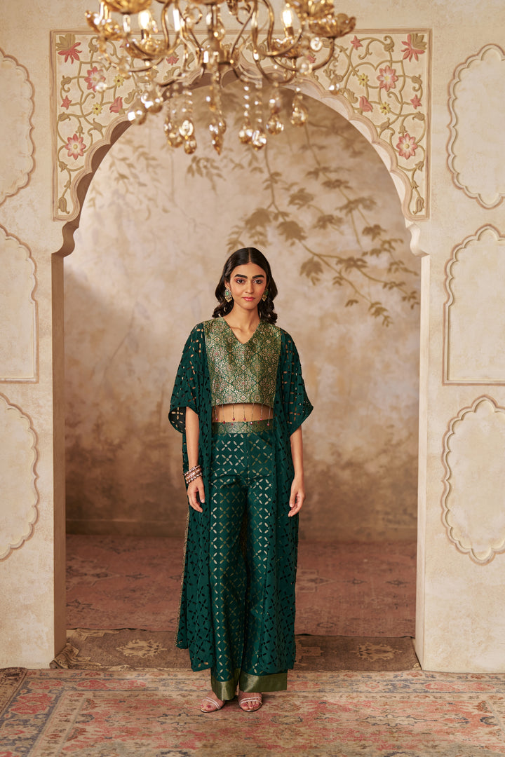 Ornate Green Cape Ensemble CO-ORD