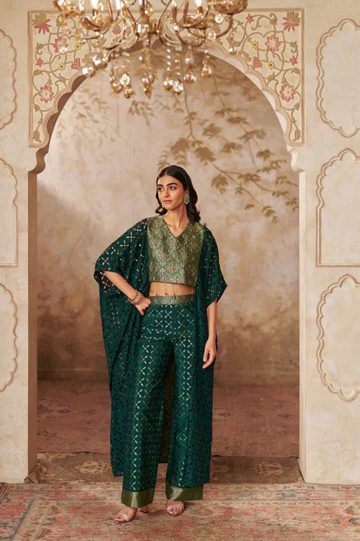 Ornate Green Cape Ensemble CO-ORD
