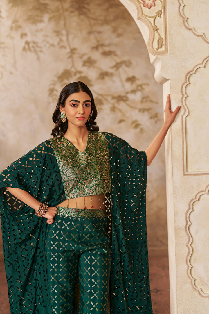 Ornate Green Cape Ensemble CO-ORD