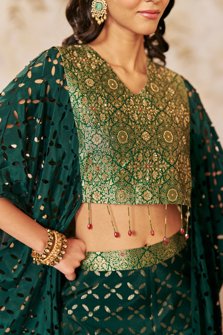 Ornate Green Cape Ensemble CO-ORD