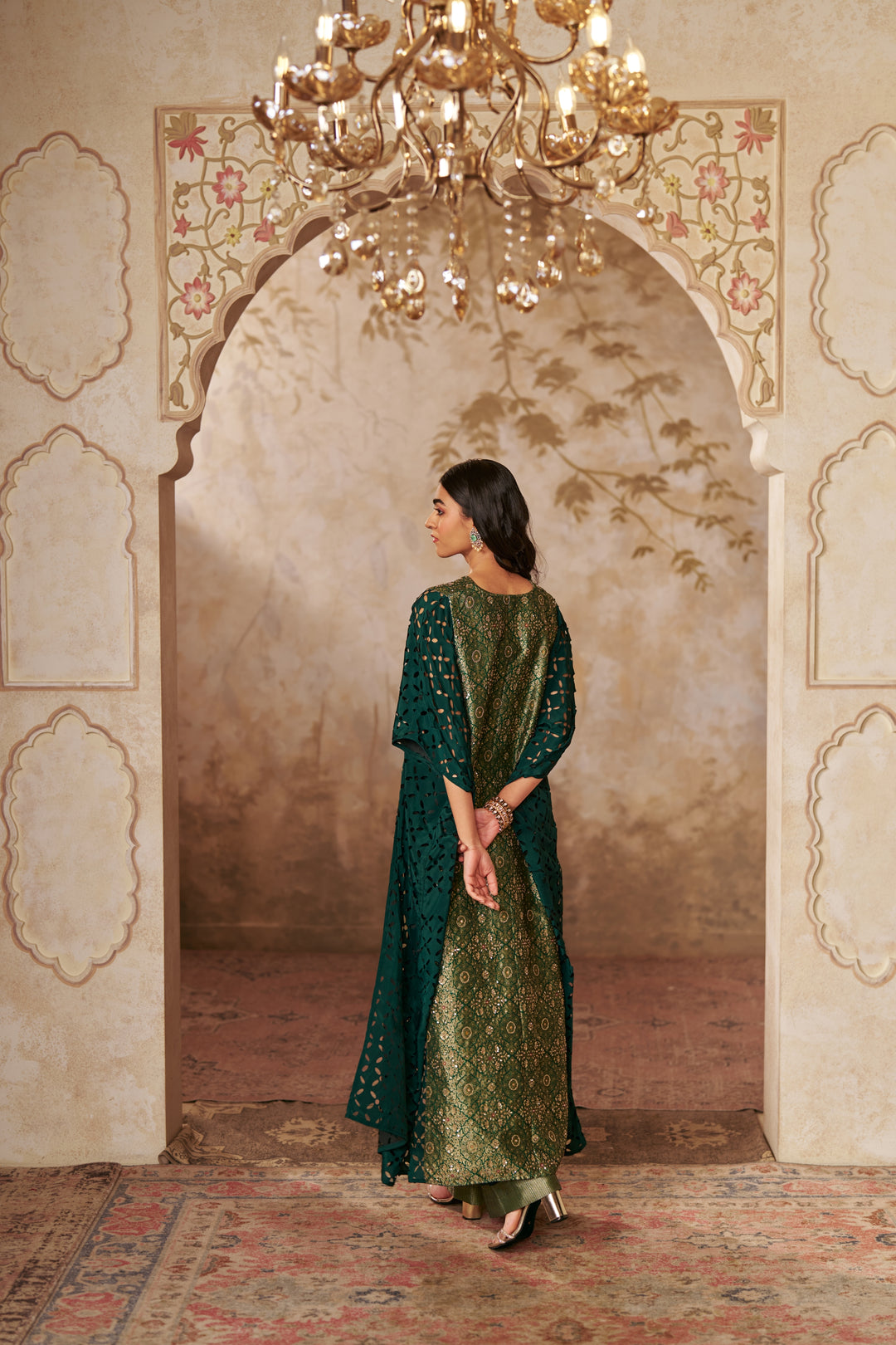 Ornate Green Cape Ensemble CO-ORD