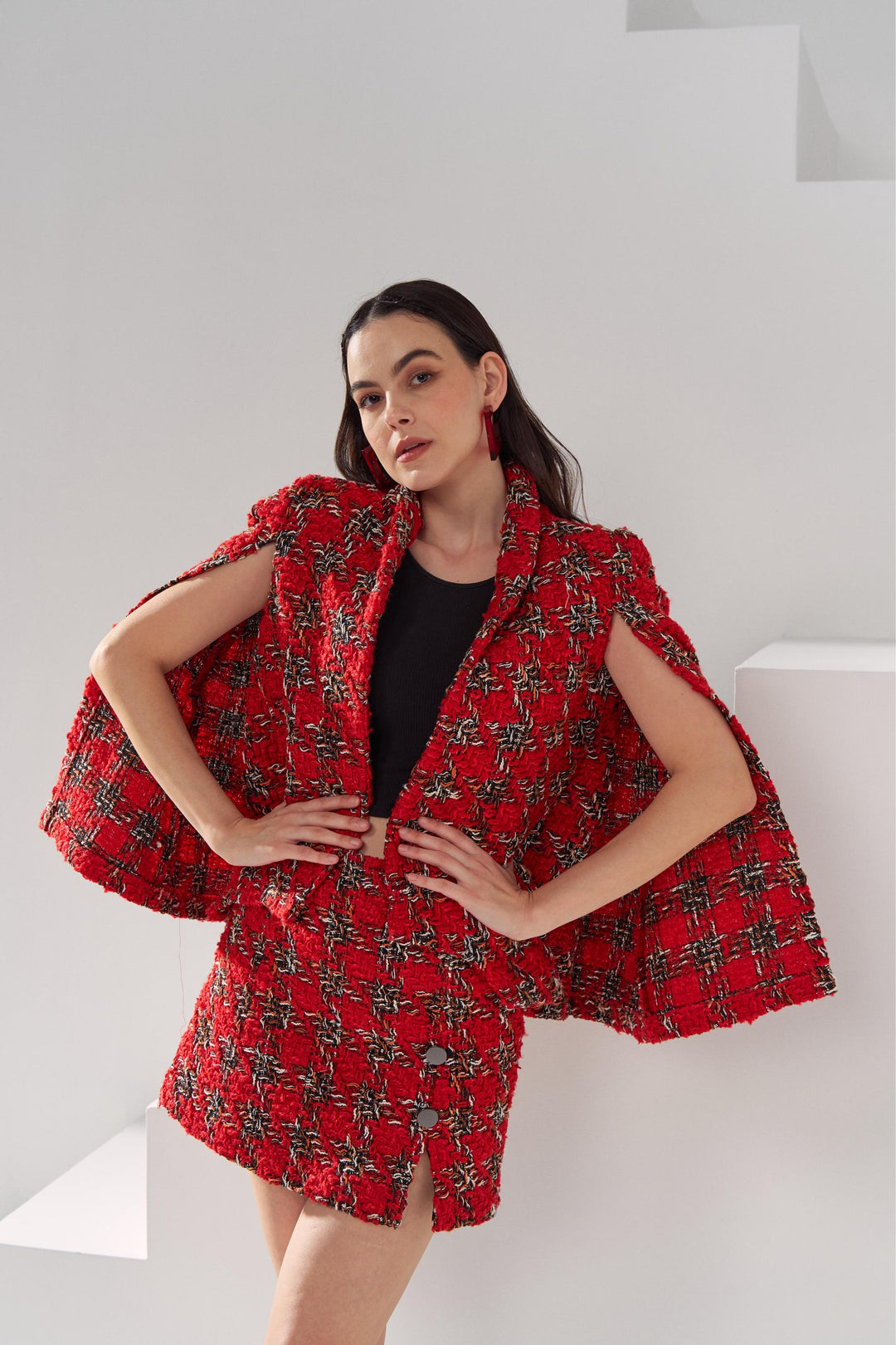 Red tweed cape coord