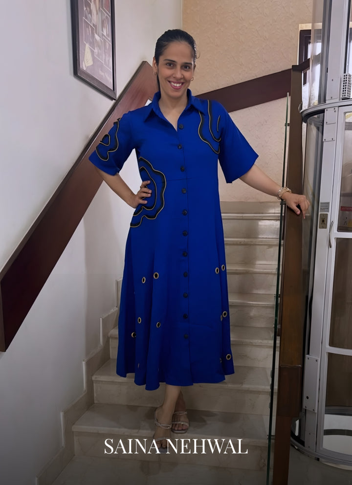 SAINA NEHWAL IN LAILA BLUE DRESS