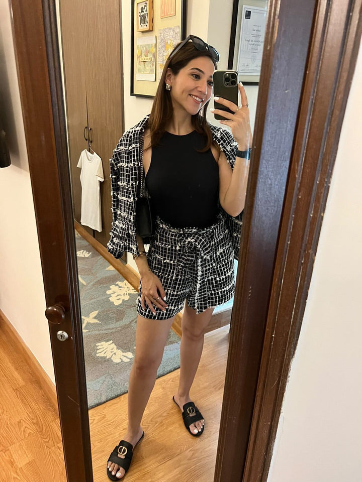 Sahiba Bali in Classic Greek Blazer Coord