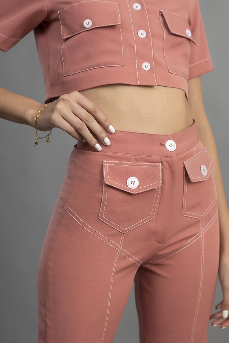 Pink Contrast Stitching Pants